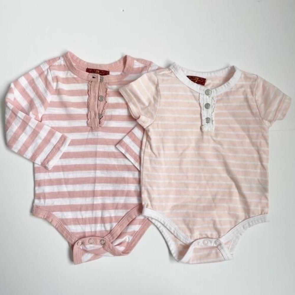 7 For All Mankind Striped Pink & Peach Baby Bodysuit Set